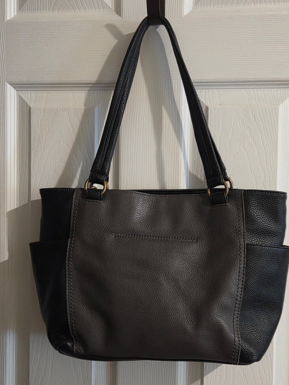 The Sak- Ashby Pebbled Black & Gray Colorblock Leather Satchel with Tassel - Picture 4 of 7